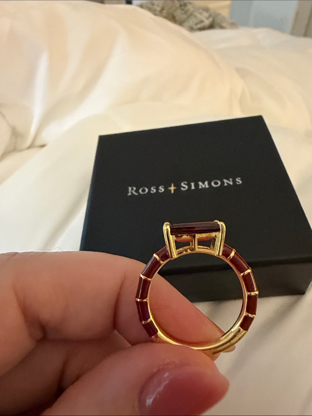 Ross-Simons 1.70 Carat Garnet and Red Enamel Ring in 18kt Gold Over Sterling